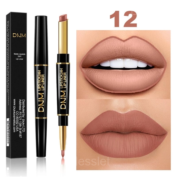 2-in-1 Waterproof Lipstick & Lip Liner Long-Lasting Set - #12 Milk Tea