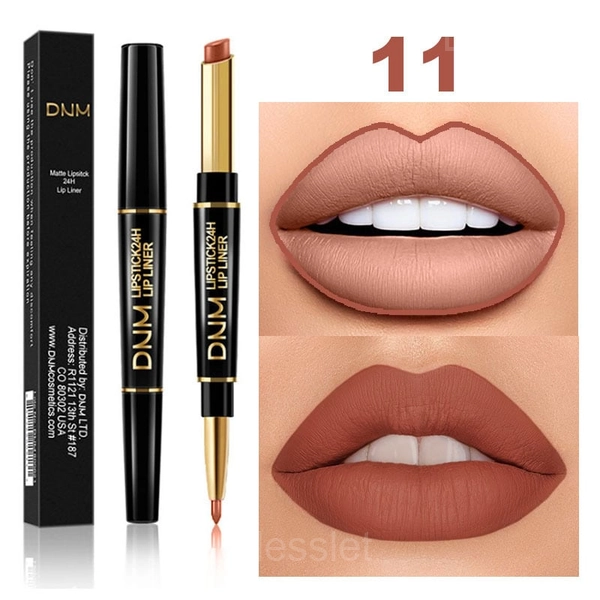 2-in-1 Waterproof Lipstick & Lip Liner Long-Lasting Set - #11 Rose Bean Paste