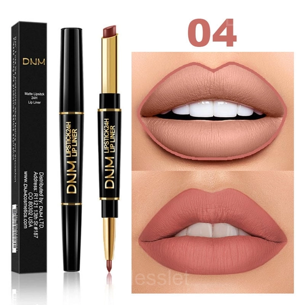 2-in-1 Waterproof Lipstick & Lip Liner Long-Lasting Set - #04 Coral Powder