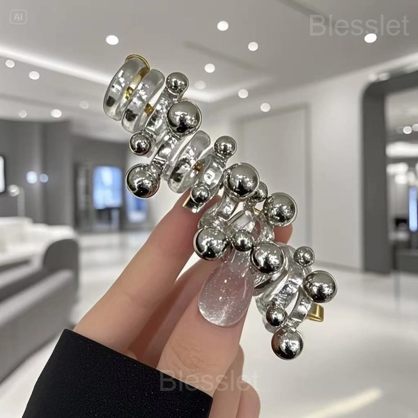 No Damage Soft Elastic Spiral Hair Ties – Strong Hold for Thick Hair - Silver Pearl