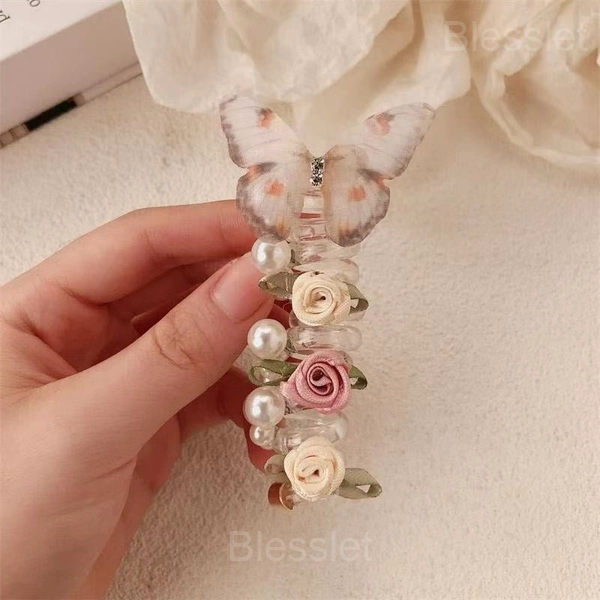 No Damage Soft Elastic Spiral Hair Ties – Strong Hold for Thick Hair - Grey Butterfly