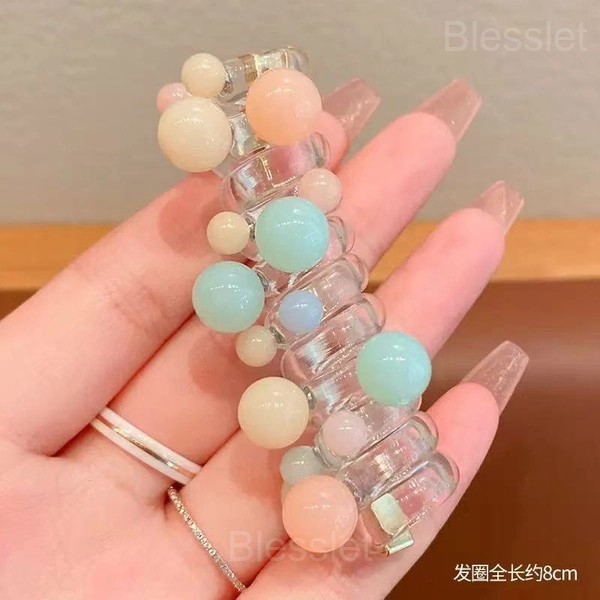 No Damage Soft Elastic Spiral Hair Ties – Strong Hold for Thick Hair - Colored Pearls
