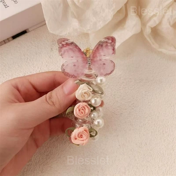 No Damage Soft Elastic Spiral Hair Ties – Strong Hold for Thick Hair - Purple Butterfly