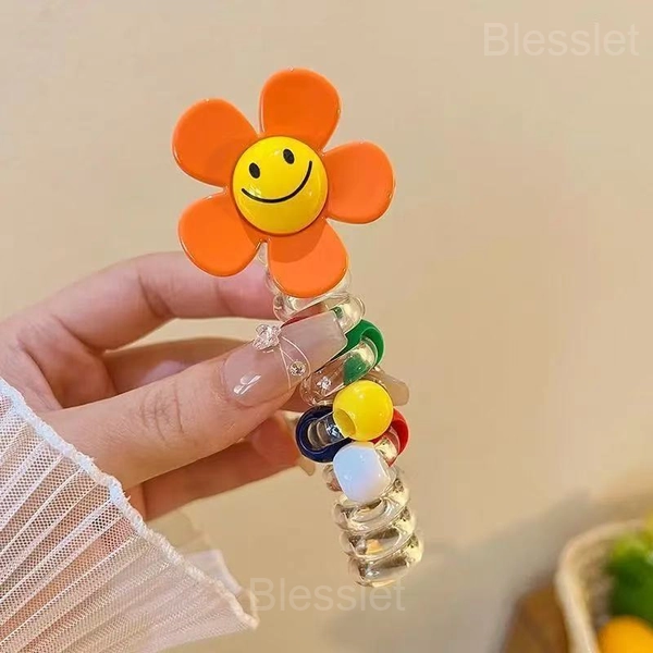 No Damage Soft Elastic Spiral Hair Ties – Strong Hold for Thick Hair - Orange Sunflower