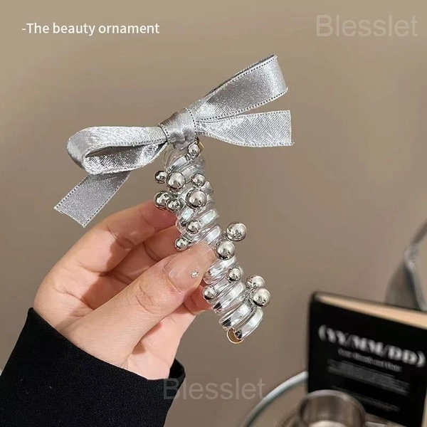 No Damage Soft Elastic Spiral Hair Ties – Strong Hold for Thick Hair - Silver Butterfly