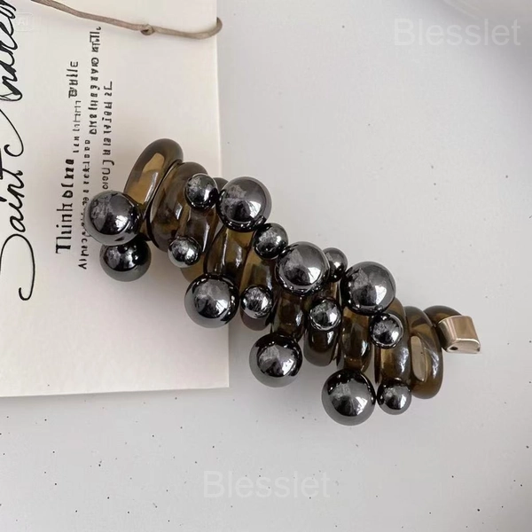 No Damage Soft Elastic Spiral Hair Ties – Strong Hold for Thick Hair - Black Pearl