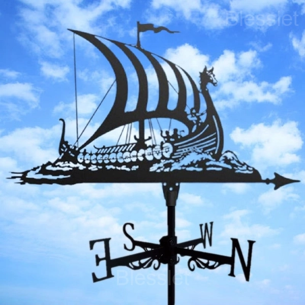 Durable Handmade Iron Weathervane – Stylish Outdoor Wind Indicator - VIKING BATTLESHIP