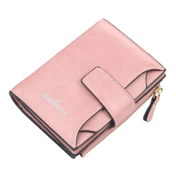 PU Leather Compact Wallet with Large Capacity and Waterproof Design - Pink