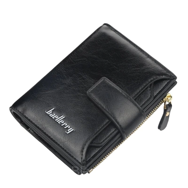 PU Leather Compact Wallet with Large Capacity and Waterproof Design - Black