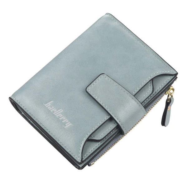 PU Leather Compact Wallet with Large Capacity and Waterproof Design - Light Blue
