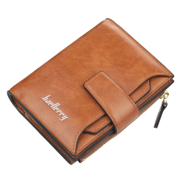 PU Leather Compact Wallet with Large Capacity and Waterproof Design - Brown