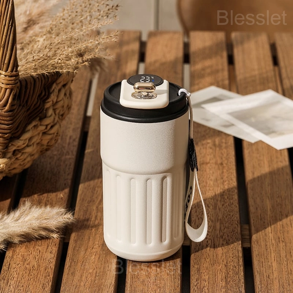 Portable Coffee Thermos Mug with Real-Time Temperature Display - Black