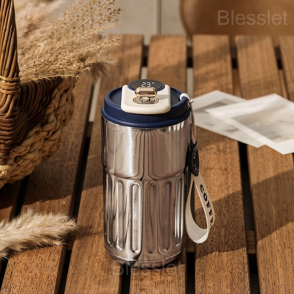Portable Coffee Thermos Mug with Real-Time Temperature Display - Blue ②