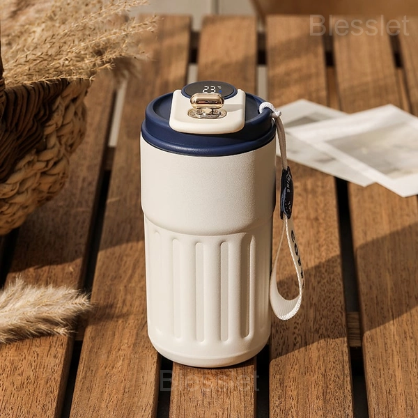 Portable Coffee Thermos Mug with Real-Time Temperature Display - Blue