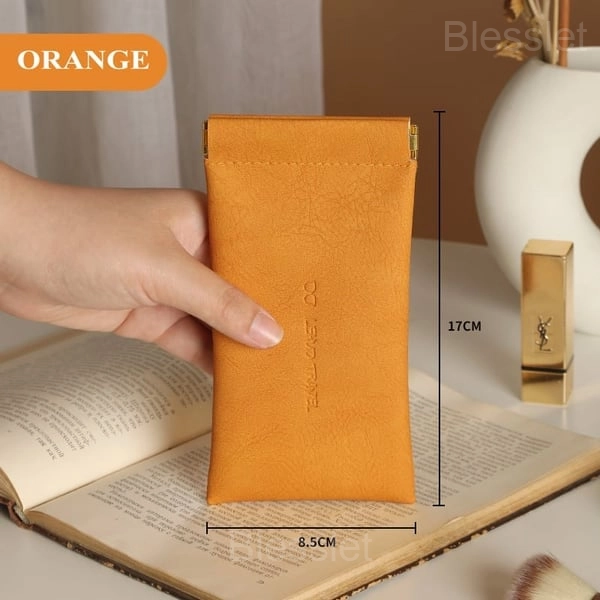 Leather Snap Closure Glasses Case & Multi-Use Organizer Pouch - ORANGE