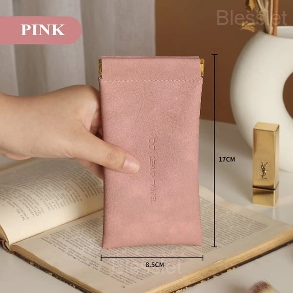 Leather Snap Closure Glasses Case & Multi-Use Organizer Pouch - PINK