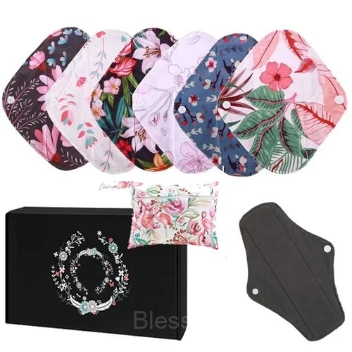 Reusable Bamboo Charcoal Sanitary Pads – Eco-Friendly & Ultra Absorbent (7PCS)