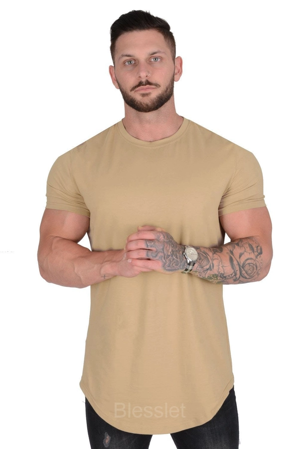 Essential Drop-Cut Athletic T-Shirt – Soft Cotton Stretch Fit - KHAKI, 3XL