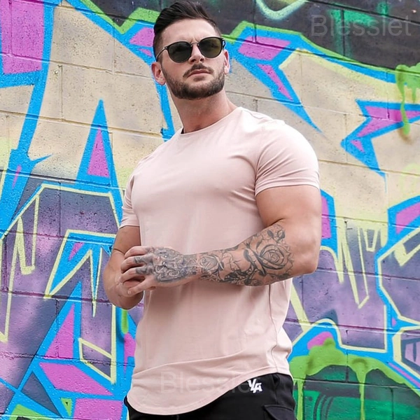 Essential Drop-Cut Athletic T-Shirt – Soft Cotton Stretch Fit - DUSTY ROSE, 3XL