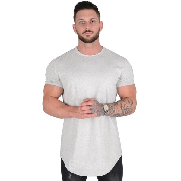 Essential Drop-Cut Athletic T-Shirt – Soft Cotton Stretch Fit - GRAY, 2XL