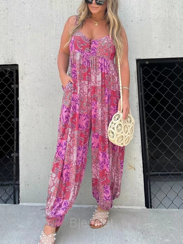 2023 Boho Balloon Pant Jumpsuit - Stylish & Comfortable Fit - Pink, XXL