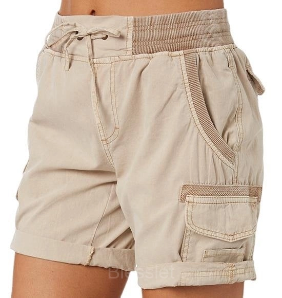 Women’s High Waist Casual Loose Cargo Shorts for Outdoor - Khaki, S