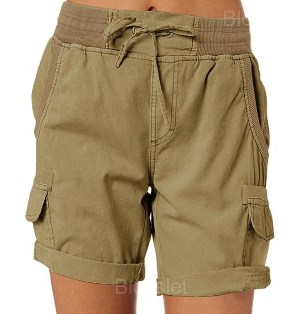 Women’s High Waist Casual Loose Cargo Shorts for Outdoor - Dark khaki, L