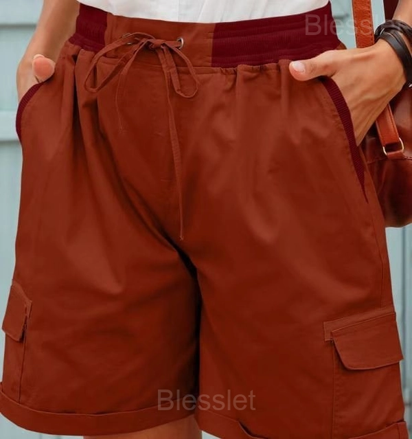 Women’s High Waist Casual Loose Cargo Shorts for Outdoor - Red, S
