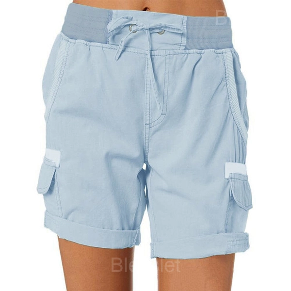 Women’s High Waist Casual Loose Cargo Shorts for Outdoor - Light Blue, 3XL