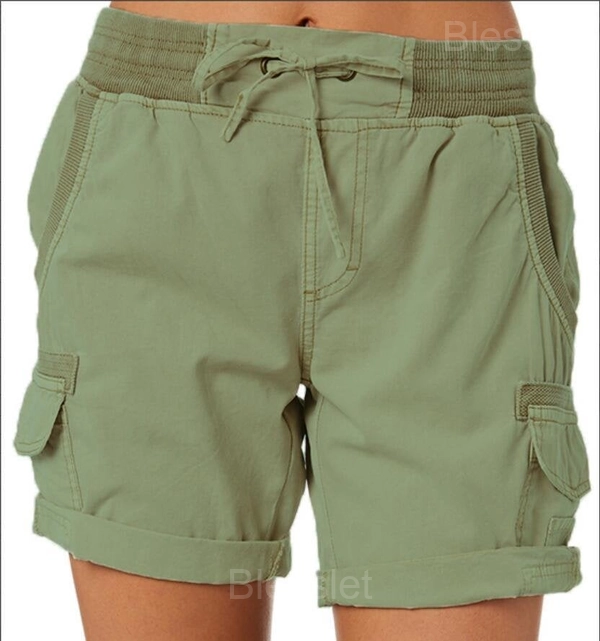 Women’s High Waist Casual Loose Cargo Shorts for Outdoor - Green, XL