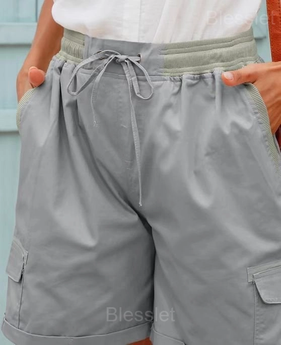 Women’s High Waist Casual Loose Cargo Shorts for Outdoor - Blue, M