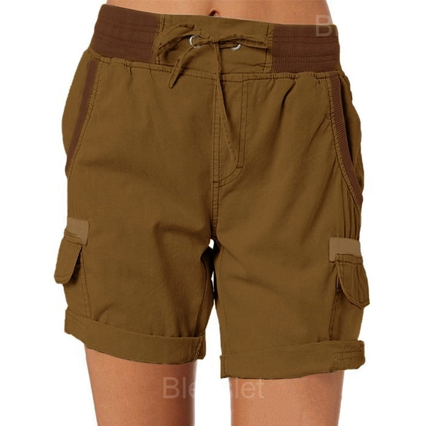 Women’s High Waist Casual Loose Cargo Shorts for Outdoor - Dark Yellow, S