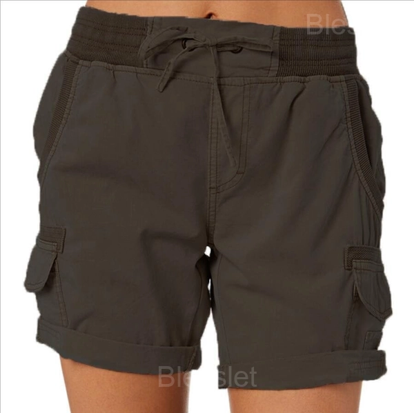 Women’s High Waist Casual Loose Cargo Shorts for Outdoor - Dark Grey, 2XL
