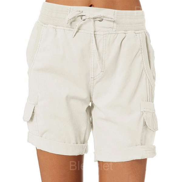 Women’s High Waist Casual Loose Cargo Shorts for Outdoor - White, M