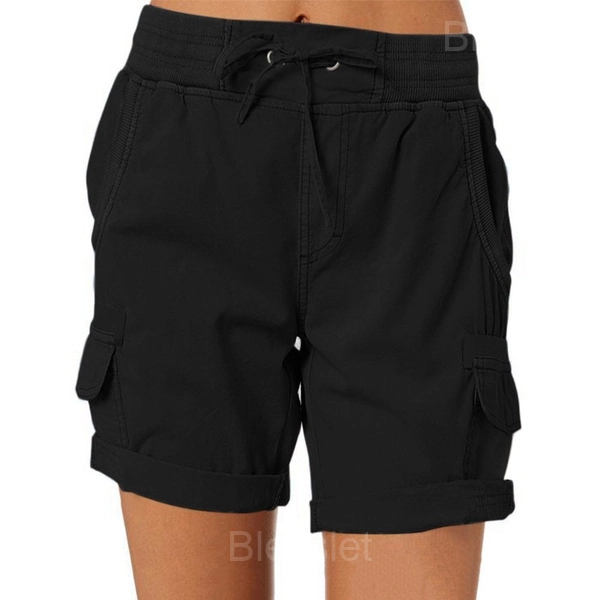 Women’s High Waist Casual Loose Cargo Shorts for Outdoor - Black, S