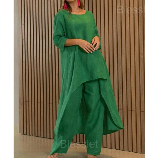 Casual Women’s Irregular Long Sleeve Two-Piece Set - Summer Sale - Green, M