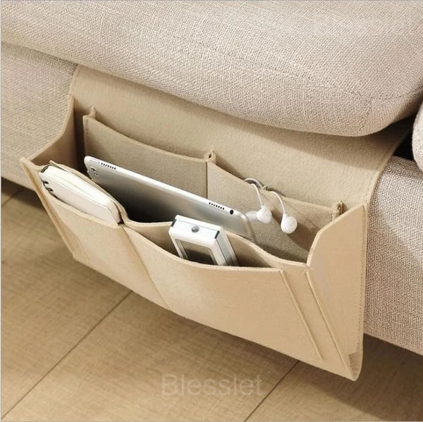 Premium Hanging Bedside Storage Organizer with Multiple Pockets - Beige