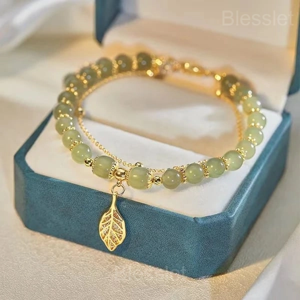 Lucky Green Jade Gold Leaf Adjustable Bracelet - Buy 1 Get 1 Free