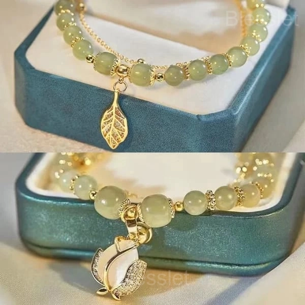 Lucky Green Jade Gold Leaf Adjustable Bracelet - Buy 1 Get 1 Free - BUY Tree leaves GET Tulips