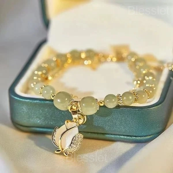 Lucky Green Jade Gold Leaf Adjustable Bracelet - Buy 1 Get 1 Free - Tulips（BUY 1 GET 1 FREE）