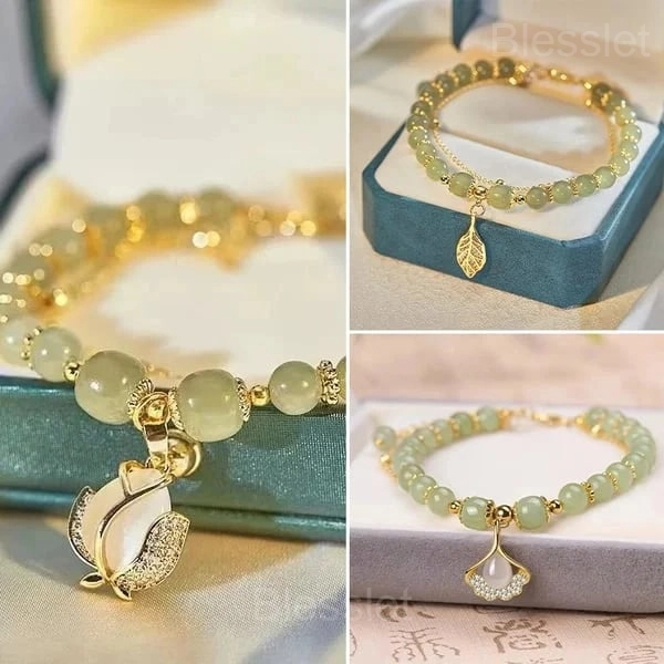 Lucky Green Jade Gold Leaf Adjustable Bracelet - Buy 1 Get 1 Free - 🔥All styles 3 pieces