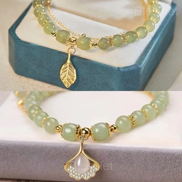 Lucky Green Jade Gold Leaf Adjustable Bracelet - Buy 1 Get 1 Free - BUY Tree leaves GET Almond leaves