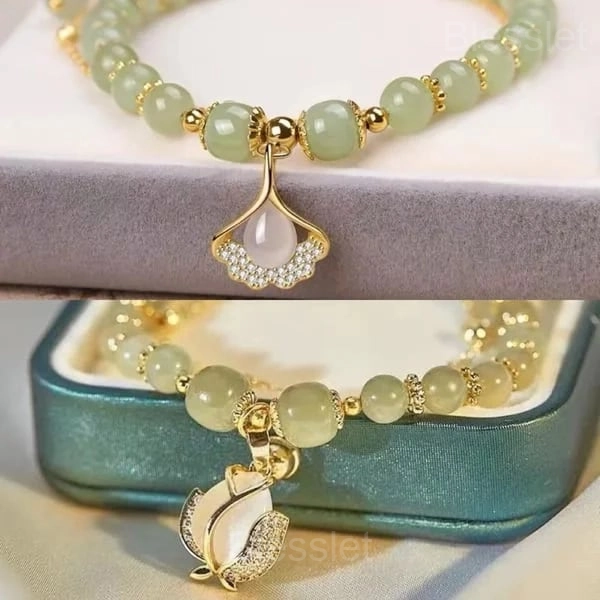 Lucky Green Jade Gold Leaf Adjustable Bracelet - Buy 1 Get 1 Free - BUY Tulips GET Almond leaves