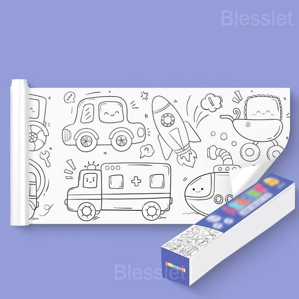 Children’s Drawing Roll – Reusable Wall Sticker Art Kit with Crayons - 🚗VEHICLES