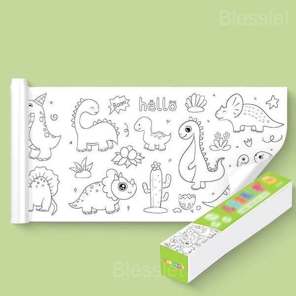 Children’s Drawing Roll – Reusable Wall Sticker Art Kit with Crayons - 🐊DINOSAUR PARADISE