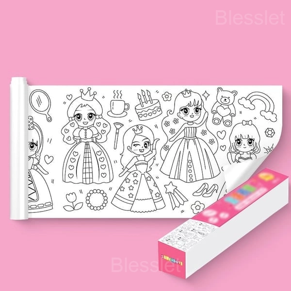 Children’s Drawing Roll – Reusable Wall Sticker Art Kit with Crayons - 👧CUTE PRINCESS