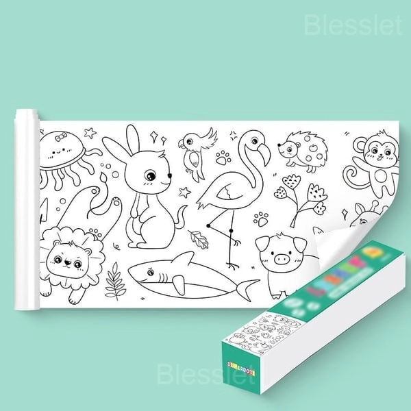 Children’s Drawing Roll – Reusable Wall Sticker Art Kit with Crayons - 🦁ANIMAL WORLD