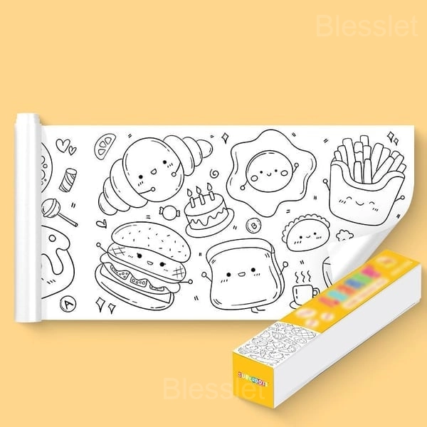 Children’s Drawing Roll – Reusable Wall Sticker Art Kit with Crayons - 🍔FOOD PARTY