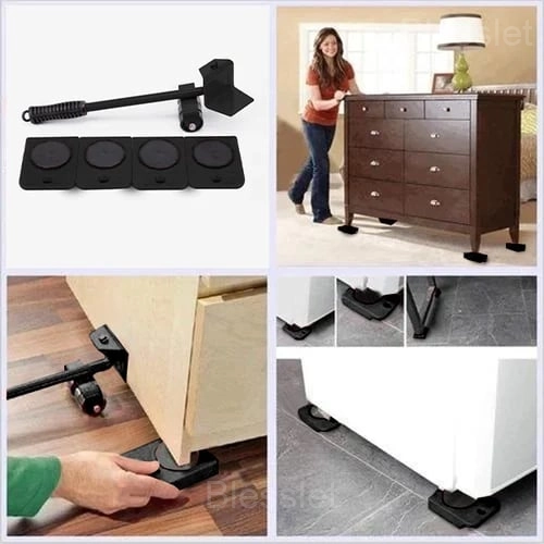 Ergonomic Furniture Lift Mover Tool Set with Wheeled Rollers - black, Red (1 x Wheel Bar & 4 x Wheeled Mover Rollers)