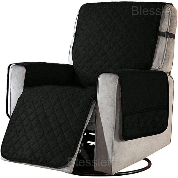 Non-Slip Recliner Chair Cover with Pockets - Protect & Organize - Black